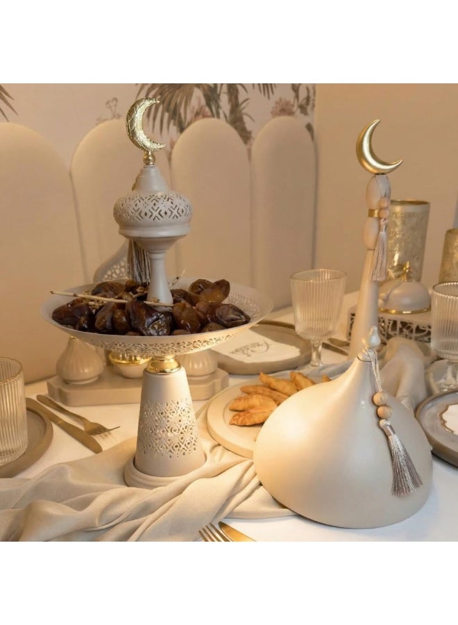 Mado Gallery  Ivory Conical Dessert & Dates Stand with Tassel – Ramadan & Eid Table Decor, Majlis Sweet Holder, Holds 1–2 kg - Image 3
